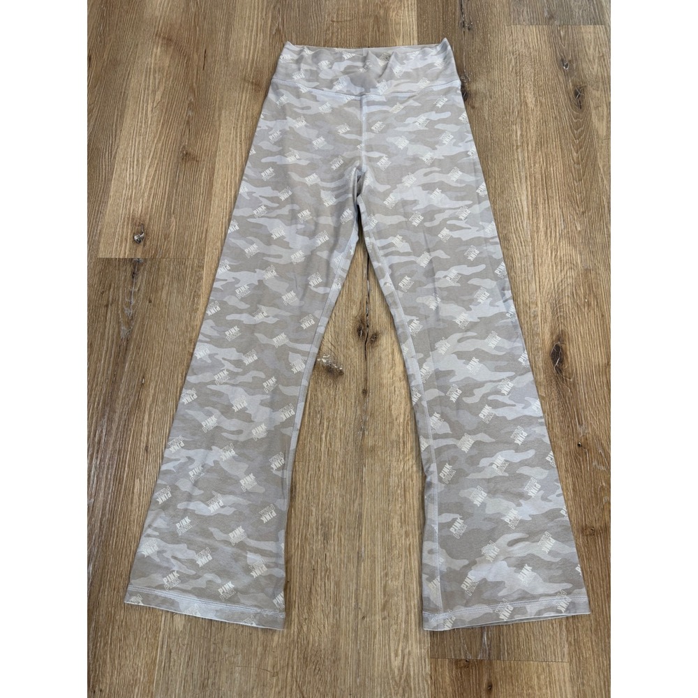Y2K PINK Victoria's Secret Camo Logo Flare‎ Yoga Pants M Allover Print High Rise